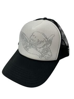 Otto Unisex White Black Angel Rhinestone Mesh Back Snapback Trucker Cap Hat OS